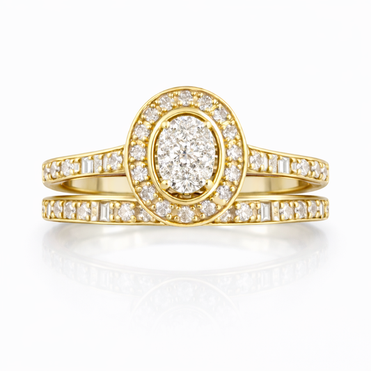 Dúo de anillos de compromisos con diamantes naturales y oro de 14 kt !
