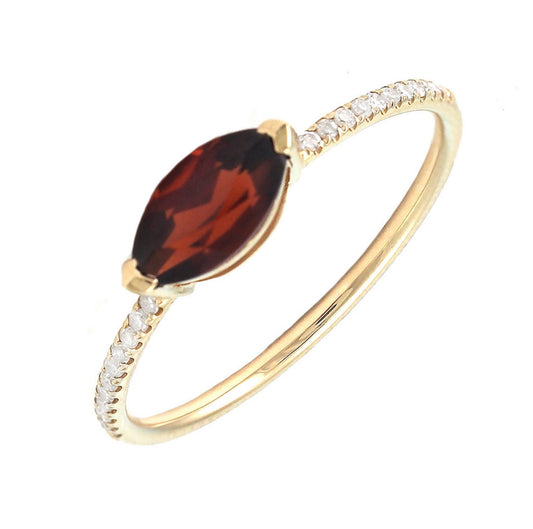 Anillo de diamantes naturales y piedra garnet en oro de 14 kt!!