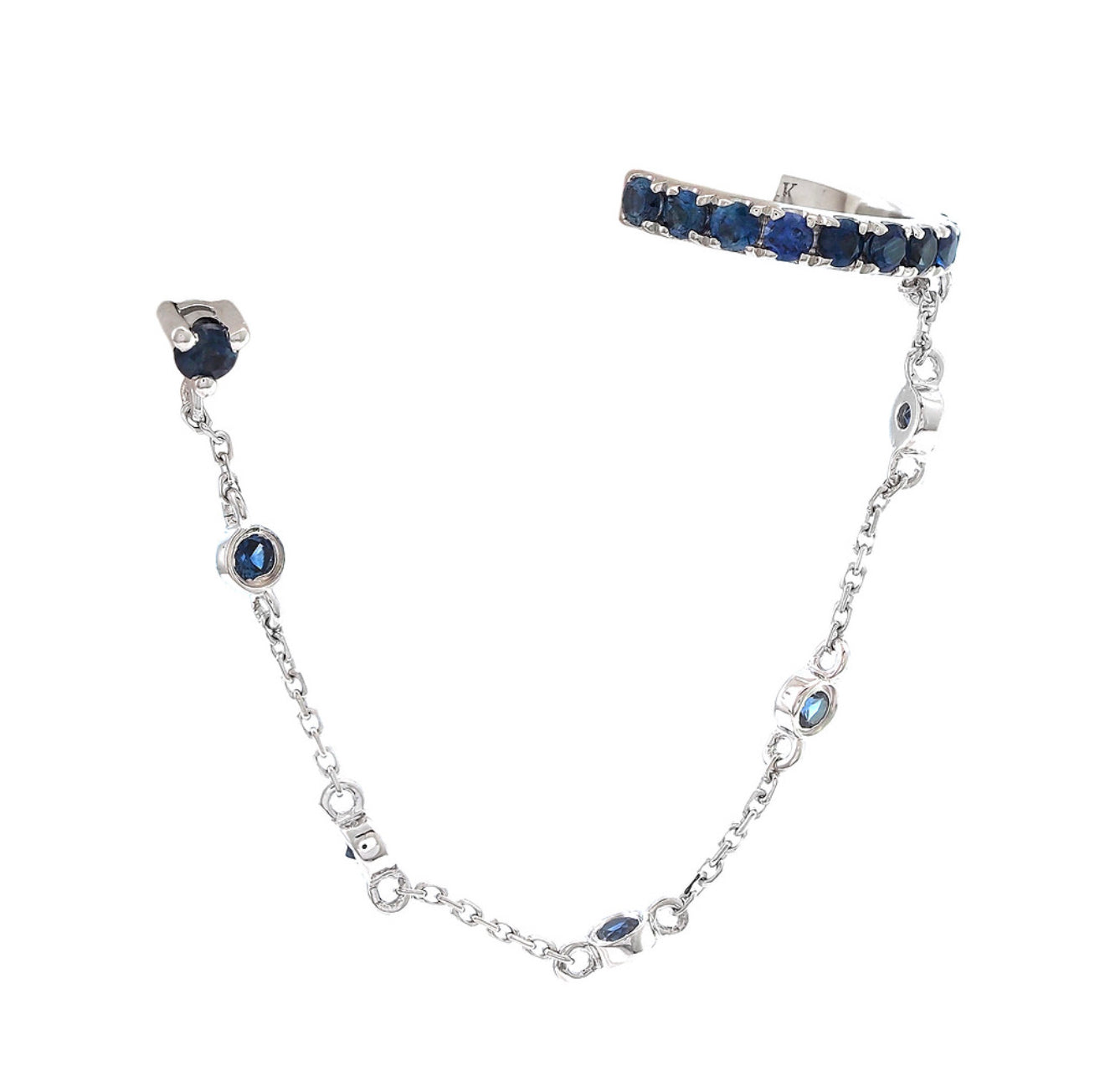 White Gold cuff Round Prong Sapphire Earring (14kt)