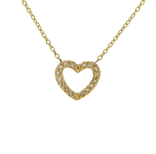 Cadena de corazón con diamantes en oro amarillo de 14 kt!!