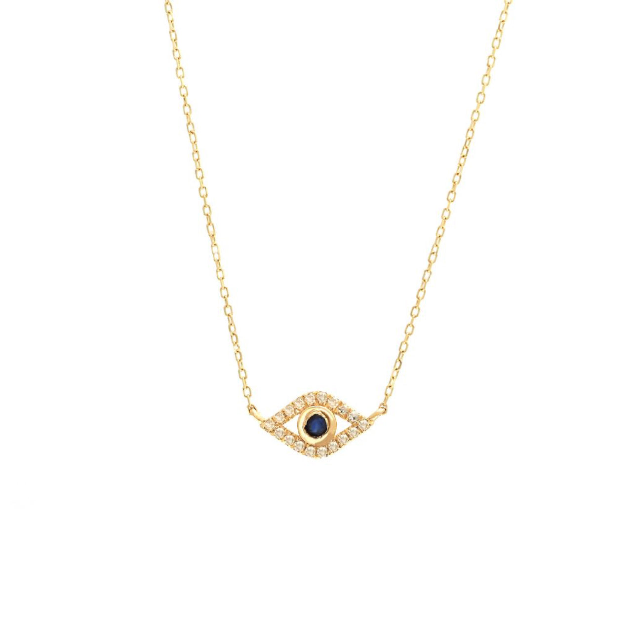 Cadena de ojo turco en diamantes y piedra zafiro azul en oro amarillo de 14 kt!!