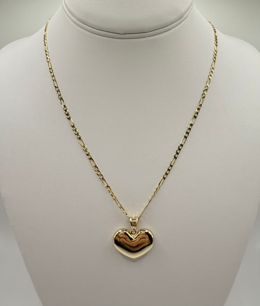 Cadena eslabón Figaro con dije de corazón en oro de 14 kt!!