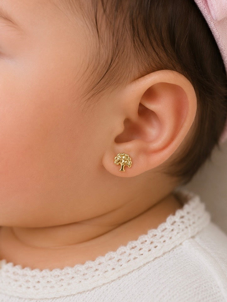 aretes pegados de arbol de la vida 14k
