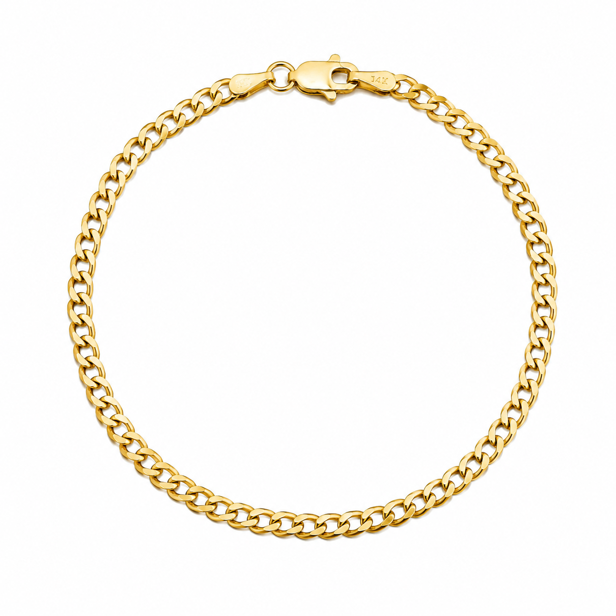 Pulsera cubana martillada sólida en 14 kt