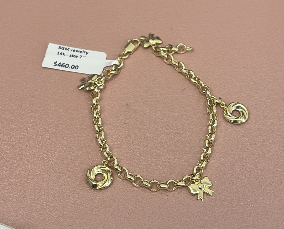 Pulsera rolo nudos y lazo 14k size 7