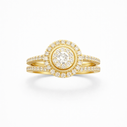 Dúo de anillos de compromisos de diamantes naturales en oro de 14 kt !!