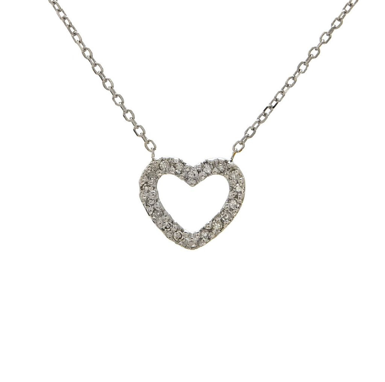 Cadena de corazón con diamantes en oro blanco de 14 kt!!