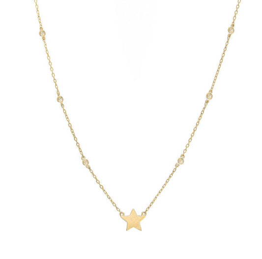 Cadena de estrella y diamantes en oro amarillo de 14 kt!!