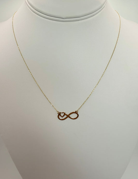 Cadena de infinito y corazón en oro de 14 kt!!