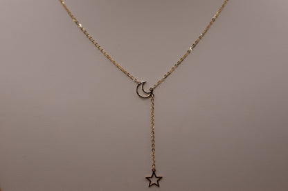 Cadena de luna y estrella en oro amarillo de 14k!!