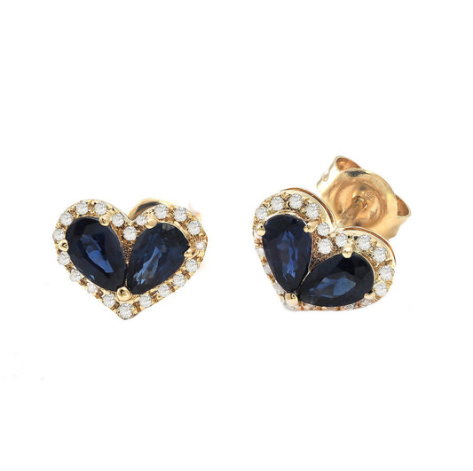 Aretes en forma de corazón con diamantes y zafiro azul !!