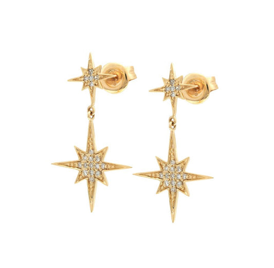 Aretes de destello con diamantes en oro de 14 kt!!