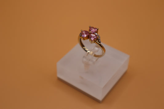 Anillo de flor con piedras rosa en oro 14 k!!