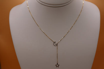 Cadena de luna y estrella en oro amarillo de 14k!!