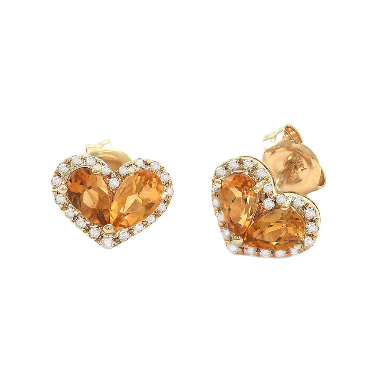 Aretes en forma de corazón con diamantes y piedra citrina !!