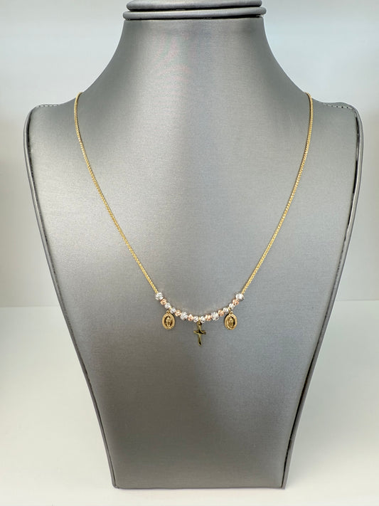 Cadena solida de cruz y virgen en 14 kt !
