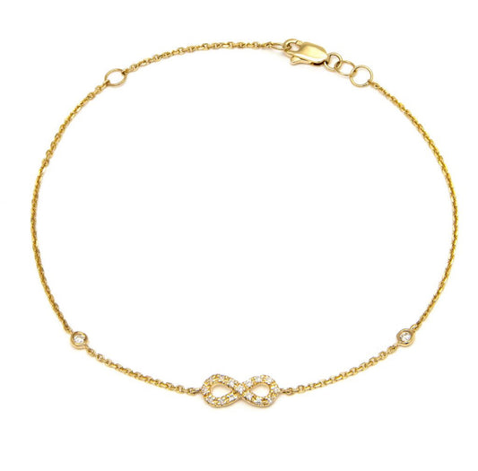 Pulsera de infinito con diamantes en oro amarillo de 14 kt!!