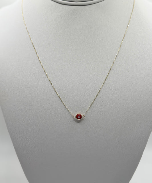 Cadena de ojo turco color rojo 14k