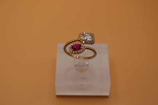 Anillo con zirconia blanca y rosada