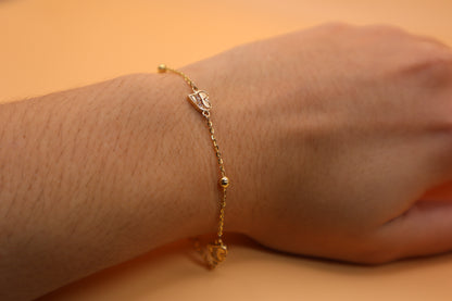 Pulsera de balines y corazones 14k