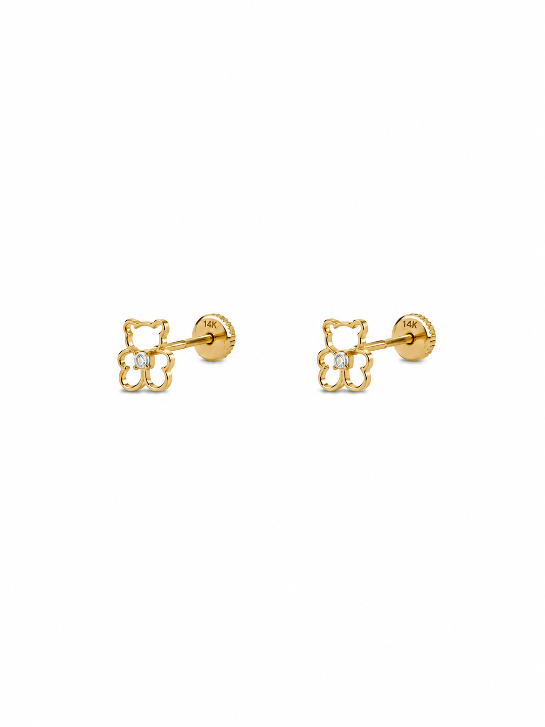 aretes pegados de osito con circonia 14k