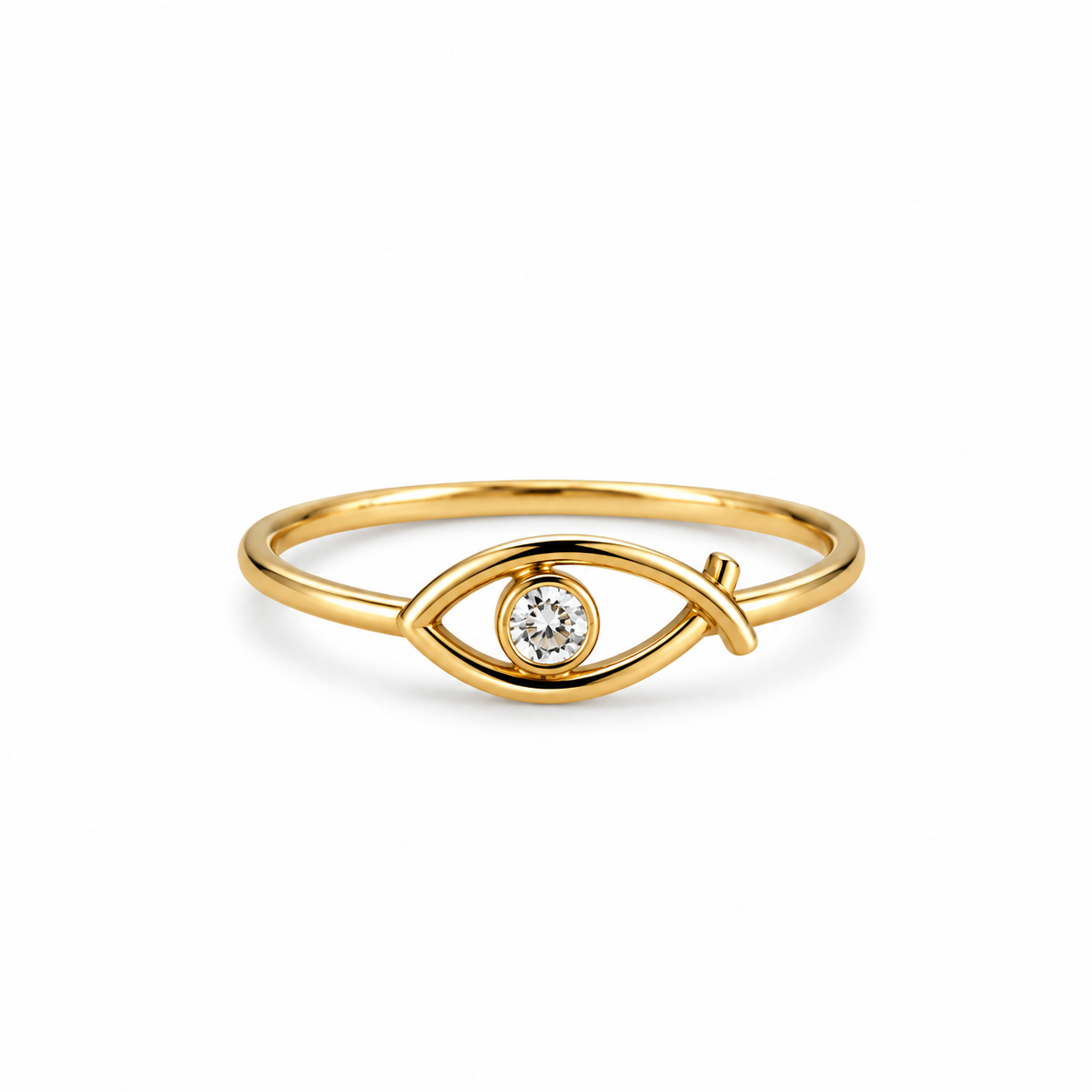 anillo  de pez con una circonia 14k
